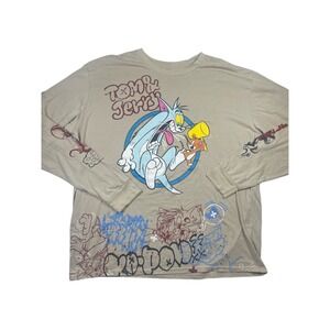 Tom & Jerry T-Shirt Mens 3XL Big & Tall Gray Graphics Print Cotton Long Sleeve